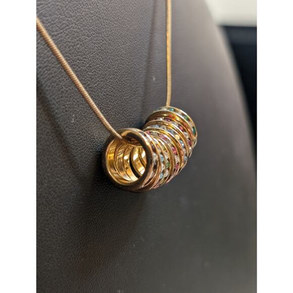 925 Sterling Vermeil Birthstone Colored & Clear CZ Rondelle Bead Charm Necklace - Picture 3 of 7